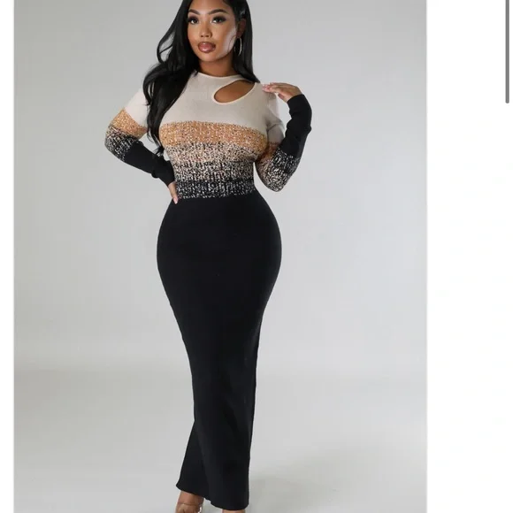 Black gray ombré sweater dress - Picture 8 of 10